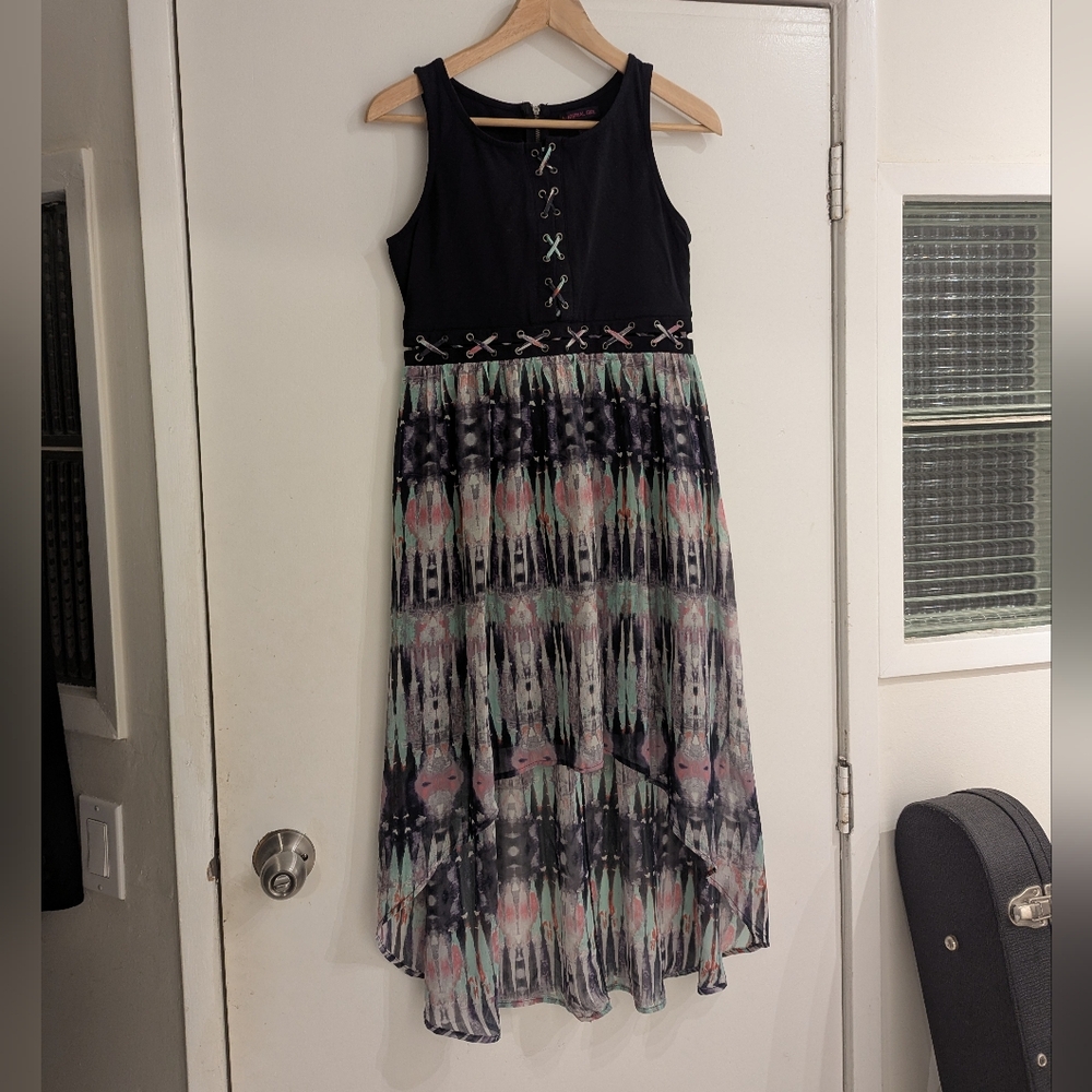 Material Girl Black and Printed High Low Dress